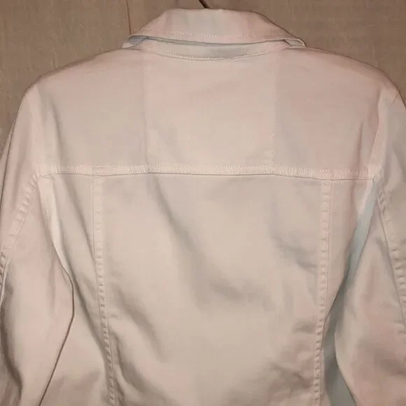 MK L White with Gold Tone Buttons Crop Denim Jacket - Picture 5 of 12